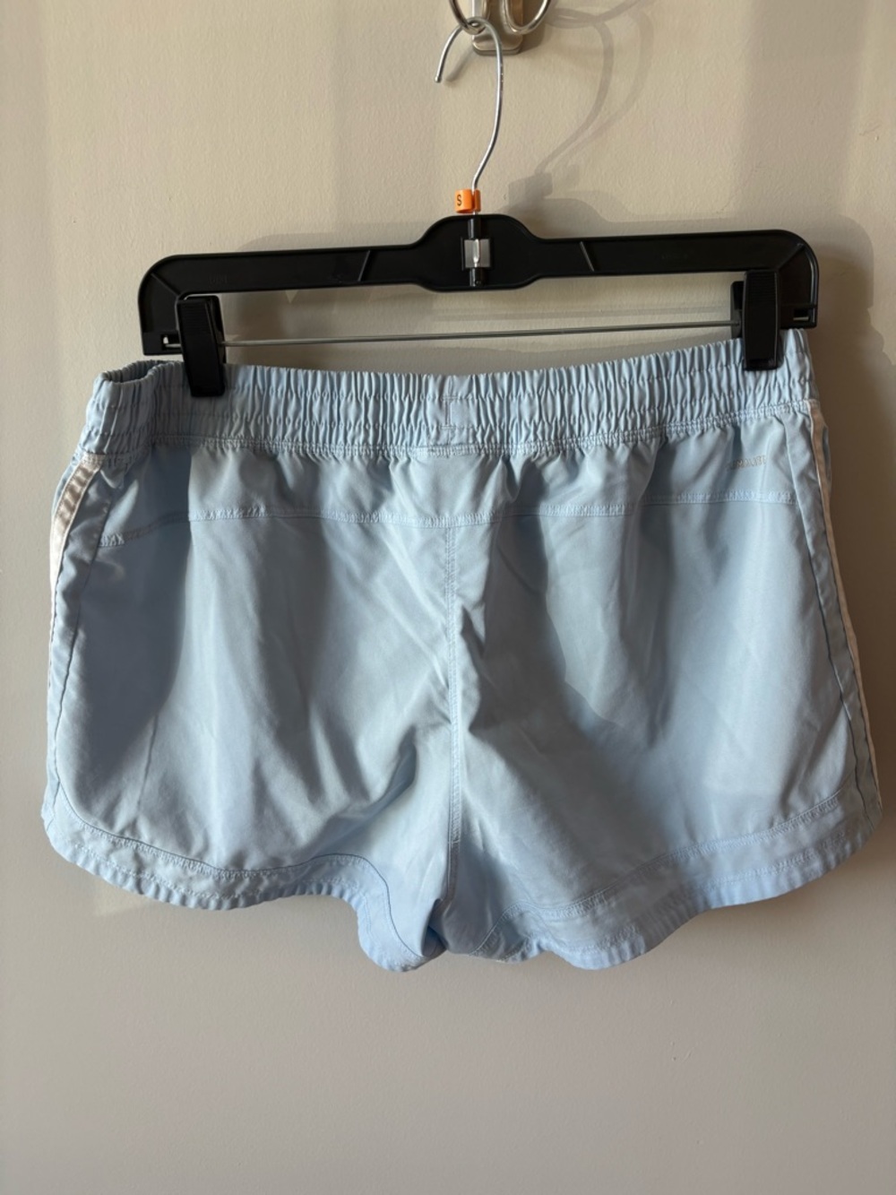 adidas Pale Blue Women's Athletic Shorts with White Stripes - Picture 2 of 2